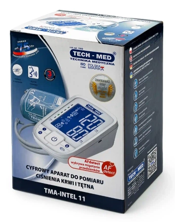 Ciśnieniomierz TMA-INTEL 11 TECH-MED z funkcją mowy, wykrywania migotania przedsionków AF, pomiar podczas pompowania, pamięć 2x120, 22-42 cm