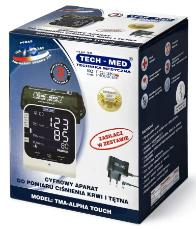 Ciśnieniomierz TMA-ALPHA TOUCH z zasilaczem, pomiar podczas pompowania, dotykowy ekran, wykrwa arytmię
