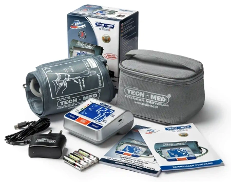 Ciśnieniomierz elektroniczny TECH-MED TMA-500 PRO z zasilaczem, pomiar podczas pompowania, pamięć 2x120