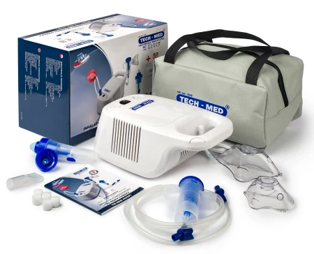 Inhalator kompresorowy z irygatorem TM-NEB HOSPI TECH-MED – do nebulizacji i oczyszczania zatok, do pracy ciągłej, 2 maski