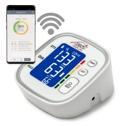 Ciśnieniomierz elektroniczny HW-HL001 z bluetooth, pomiar podczas pompowania, wykrywa arytmię, 22-42 cm