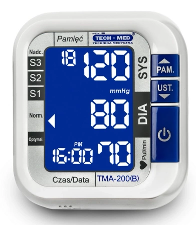 Ciśnieniomierz nadgarstkowy elektroniczny TMA-200 (B) TECH-MED, pomiar podczas pompowania, czytelny ekran, wykrywa arytmię