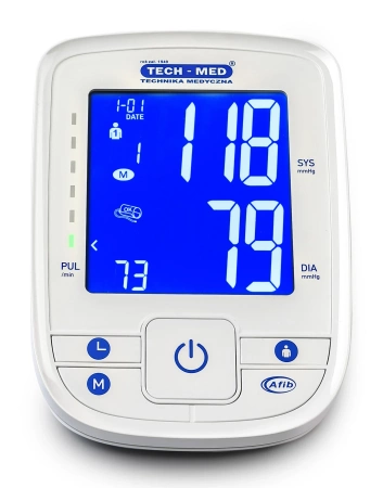 Ciśnieniomierz TMA-INTEL 11 TECH-MED z funkcją mowy, wykrywania migotania przedsionków AF, pomiar podczas pompowania, pamięć 2x120, 22-42 cm