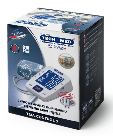 Ciśnieniomierz TMA-CONTROL 5 TECH-MED z funkcją mowy, pomiar podczas pompowania, pamięć 2x120, 22-42 cm