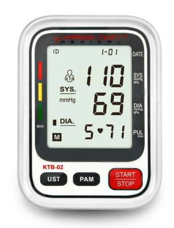 Ciśnieniomierz naramienny KARDIO-TEST MEDICAL KTB-02 z zasilaczem USB, wykrywa arytmię, pamięć 2x99