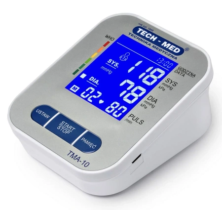 Ciśnieniomierz elektroniczny TMA-10 TECH-MED z zasilaczem USB, podświetlany ekran, wykrywa arytmię
