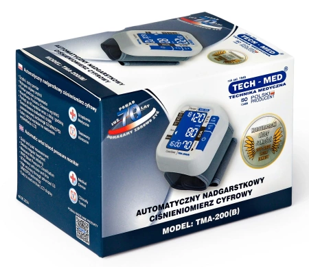 Ciśnieniomierz nadgarstkowy elektroniczny TMA-200 (B) TECH-MED, pomiar podczas pompowania, czytelny ekran, wykrywa arytmię